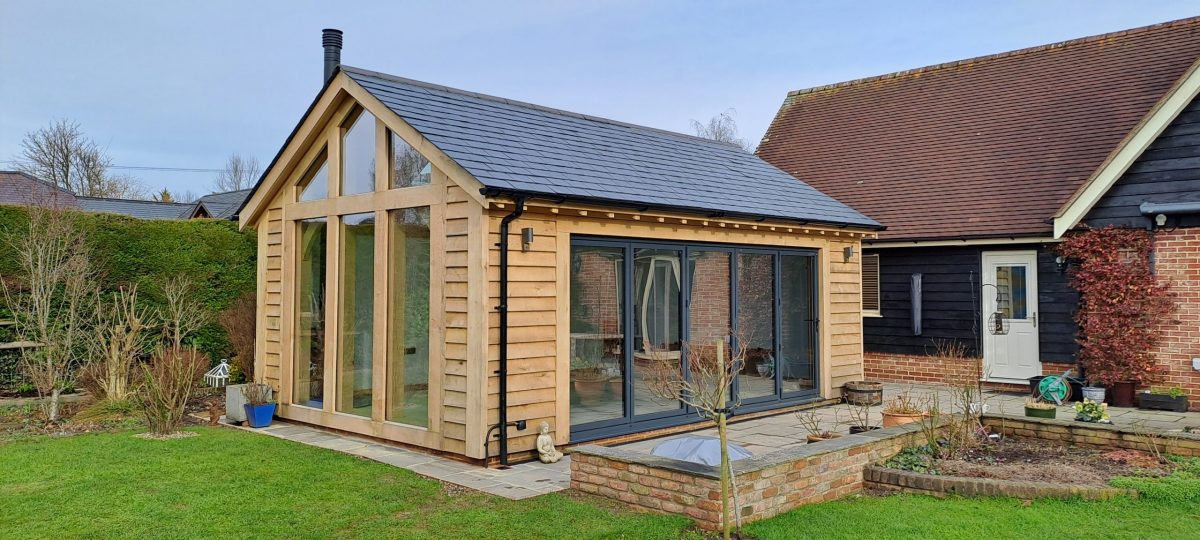 Oak pool building with slate roof